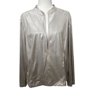 Chico's Open Front Jacket Champagne Silver Snake Skin Pattern Size XL